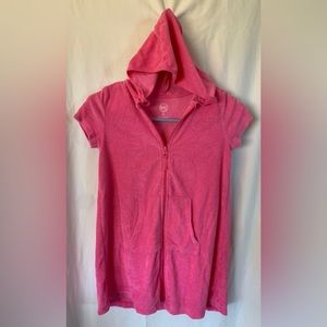 Wonder nation pink girl’s terry cloth hooded zip swim cover Medium